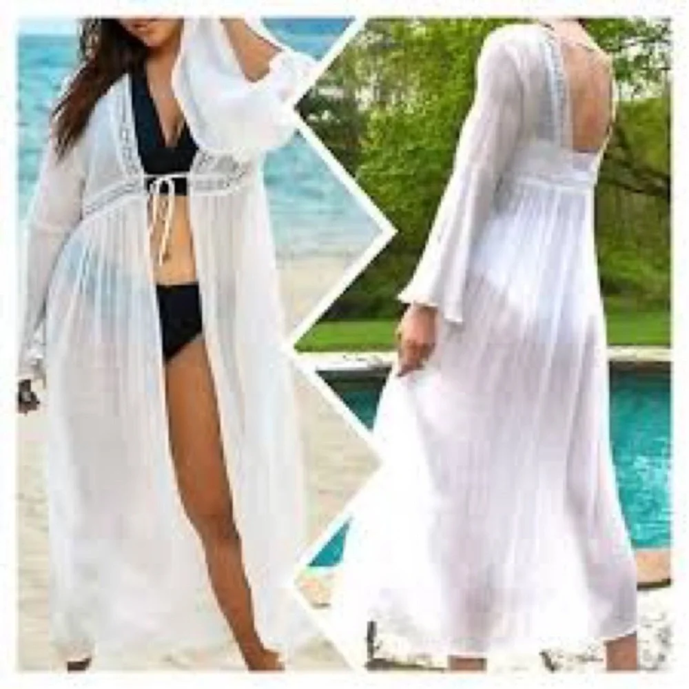 Cupshe Woman’s One size Guaze Lace Beach cover up lightweight robe White NWOT - Picture 1 of 4